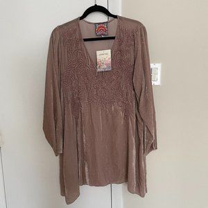 Johnny Was Kamala Velvet Dress in Pink, Size L (NWT)